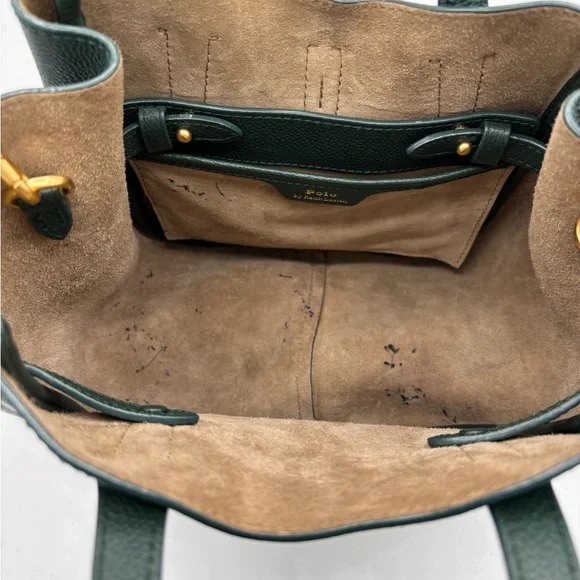 Ralph Lauren Dark Green ID small leather tote/crossbody Bag with Gold Accents - Picture 4 of 8